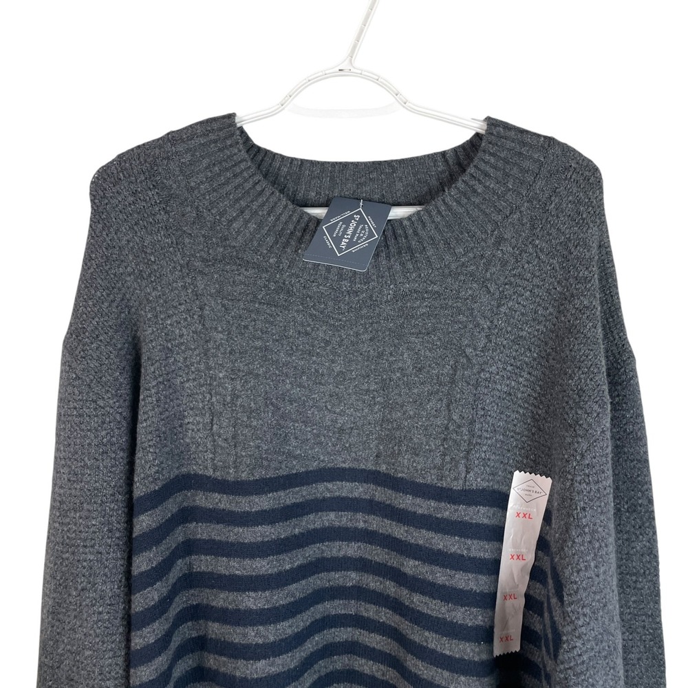 NEW St Johns Bay Mens Crewneck Sweater 2XLโ Gray Blue Striped Cotton Blend